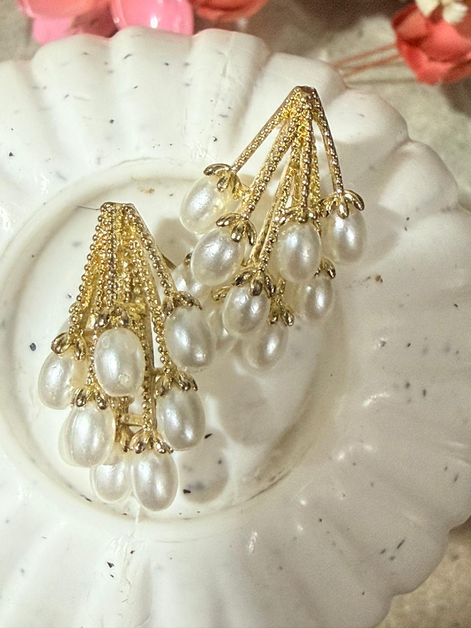 Pearl Cluster Chandelier Stud Earrings
