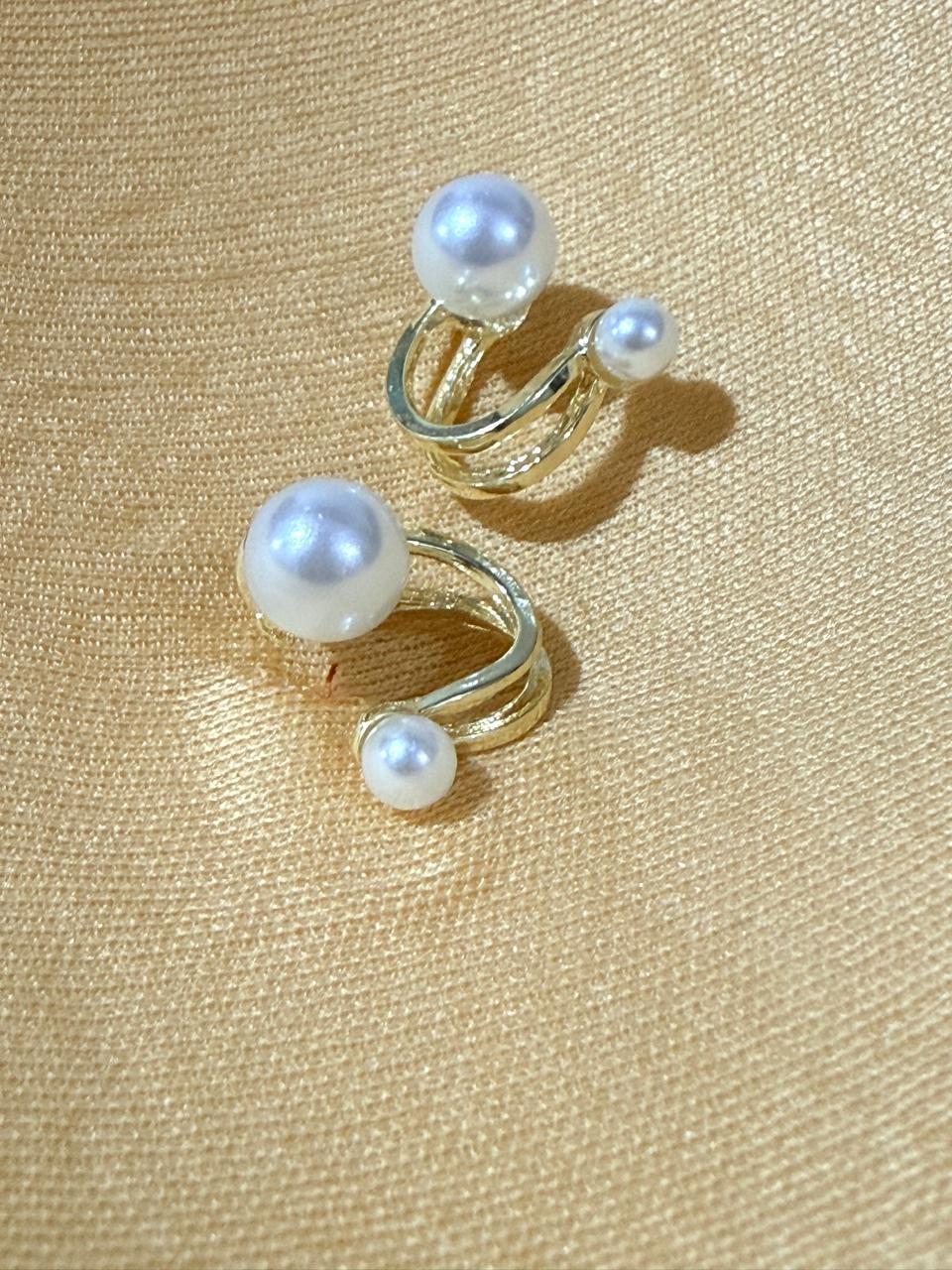 Double Pearl Spiral Ear Cuff Earrings